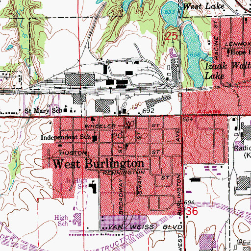 Topographic Map of West Burlington Police Department, IA
