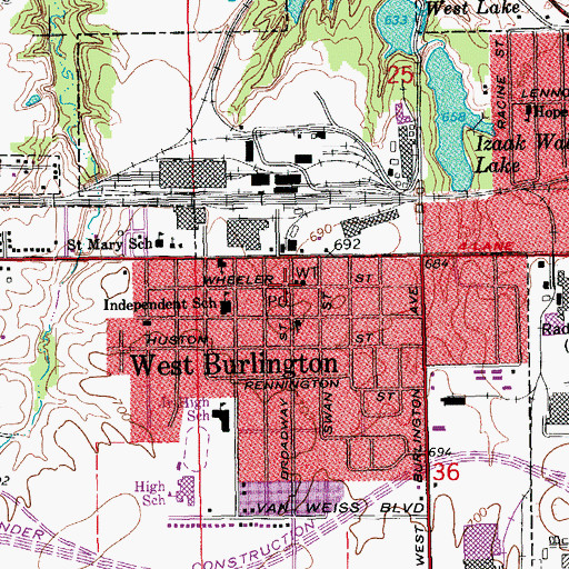 Topographic Map of West Burlington Post Office, IA