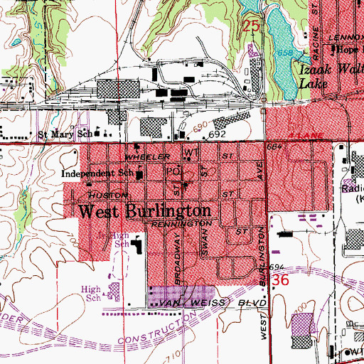 Topographic Map of West Burlington United Methodist Church, IA
