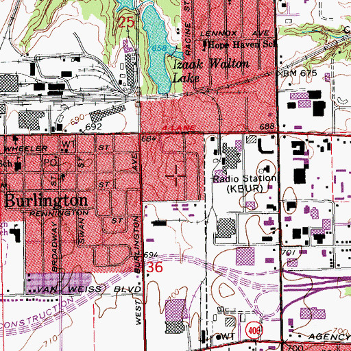 Topographic Map of West Burlington Church of God, IA