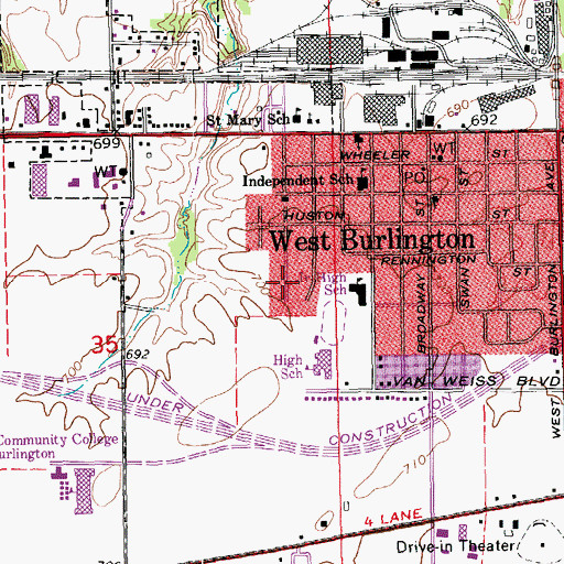 Topographic Map of Christian Church West Burliington, IA