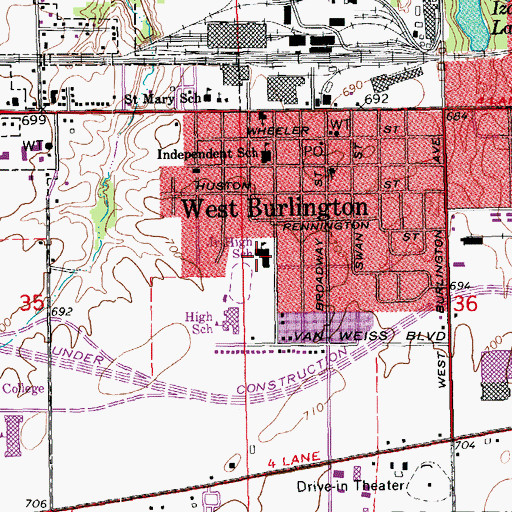 Topographic Map of West Burlington Elementary School, IA