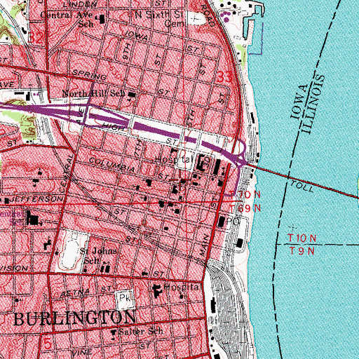 Topographic Map of Burlington Public Library, IA