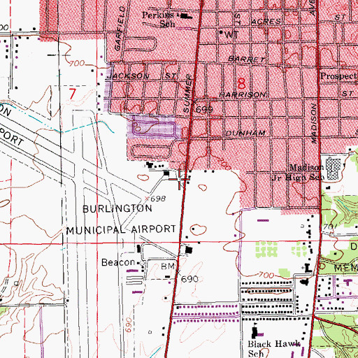 Topographic Map of Burlington Fire Department Airport Fire Station, IA