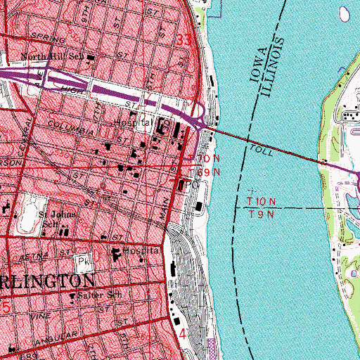 Topographic Map of Burlington Post Office, IA
