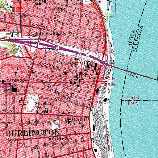 Topographic Map of Burlington City Hall, IA
