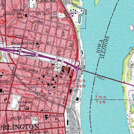 Topographic Map of Burlington Medical Center, IA