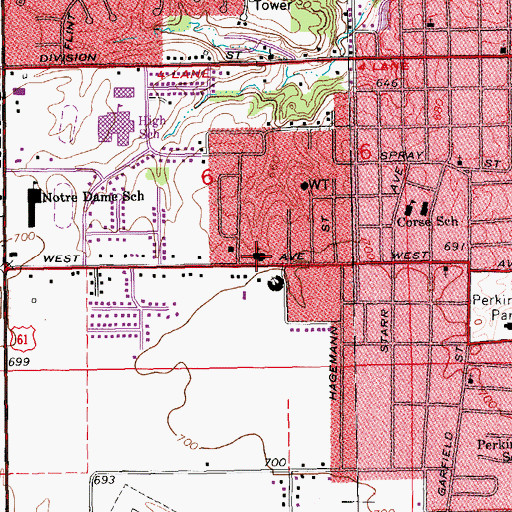 Topographic Map of West Avenue Baptist Church, IA