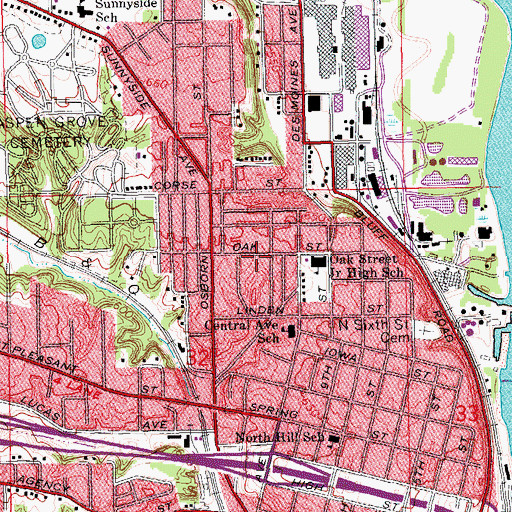Topographic Map of Oak Street Baptist Church, IA