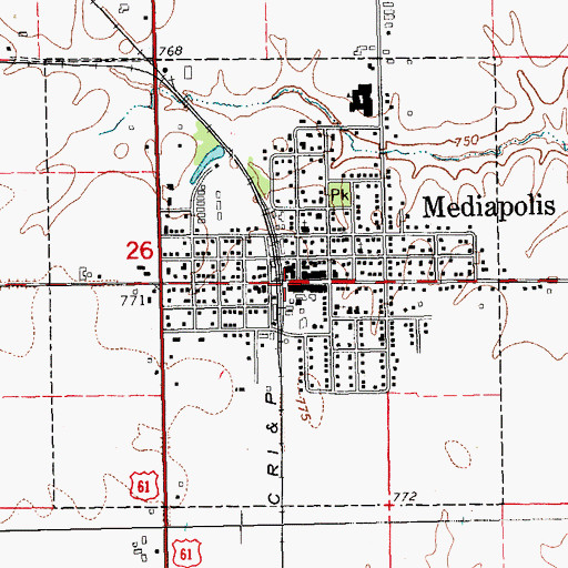 Topographic Map of Mediapolis City Hall, IA