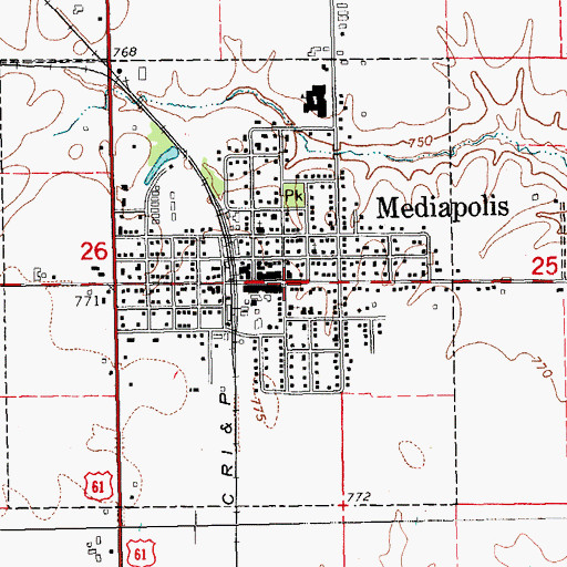 Topographic Map of Mediapolis Post Office, IA