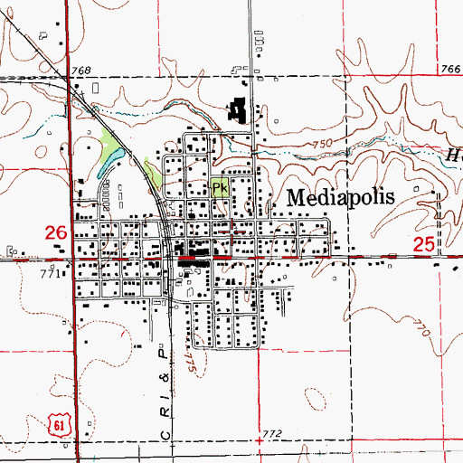 Topographic Map of Mediapolis Presbyterian Church, IA