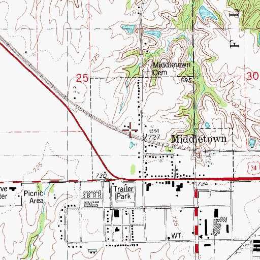 Topographic Map of Middletown, IA