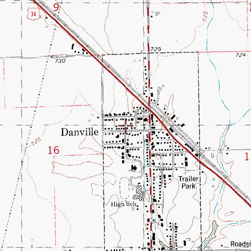 Topographic Map of Danville Post Office, IA