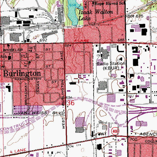 Topographic Map of West Burlington Community Park, IA