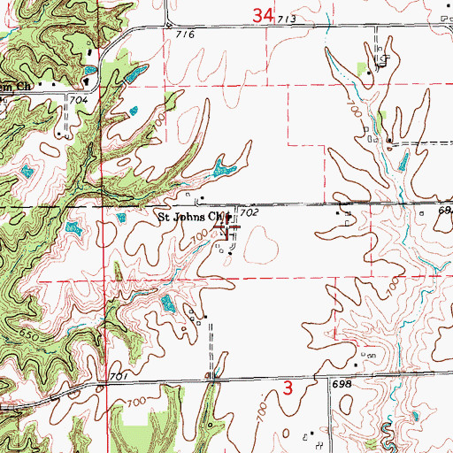Topographic Map of Saint John's United Cemetery, IA