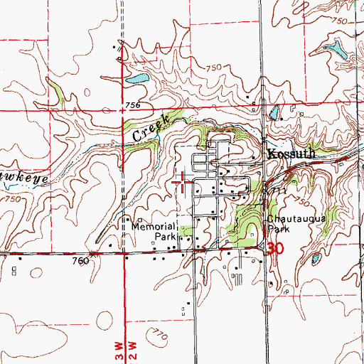 Topographic Map of Kossuth Cemetery, IA