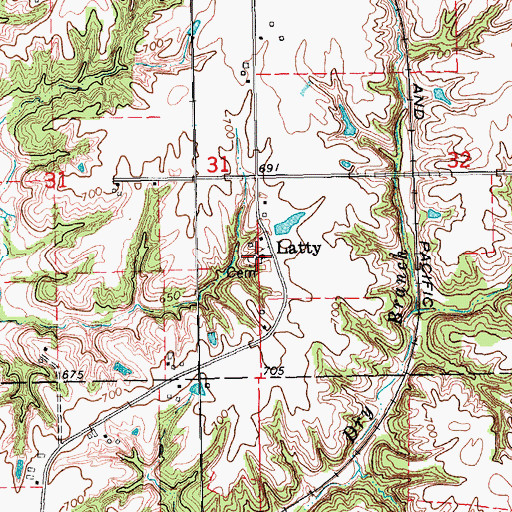 Topographic Map of Latty Cemetery, IA