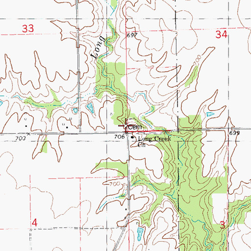 Topographic Map of Long Creek Methodist Cemetery, IA
