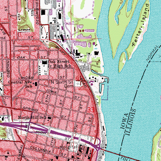 Topographic Map of Sixth Street Catholic Cemetery, IA