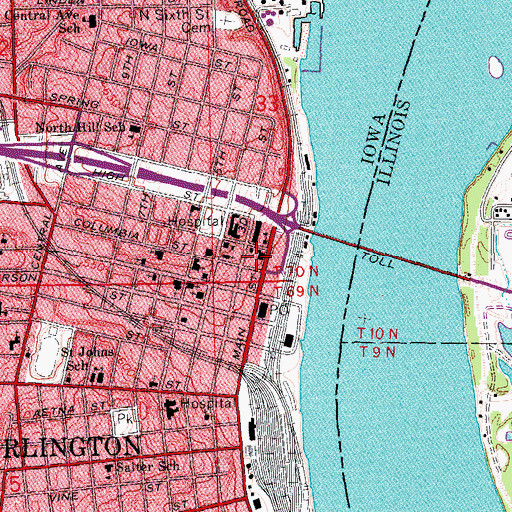 Topographic Map of Des Moines County Courthouse, IA