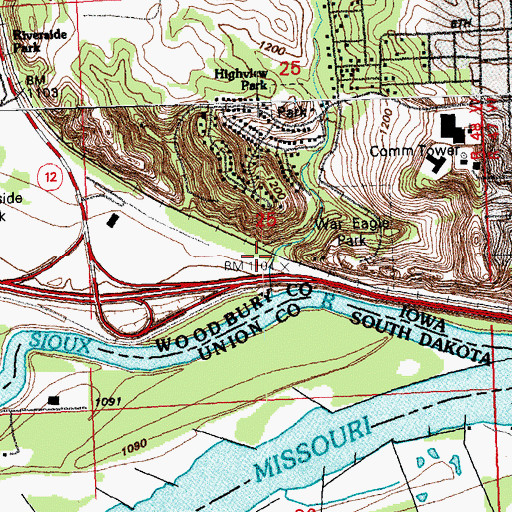 Topographic Map of Rivers Edge Gateway 2000 Trail, IA