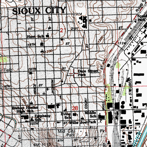 Topographic Map of Dale Street Park, IA