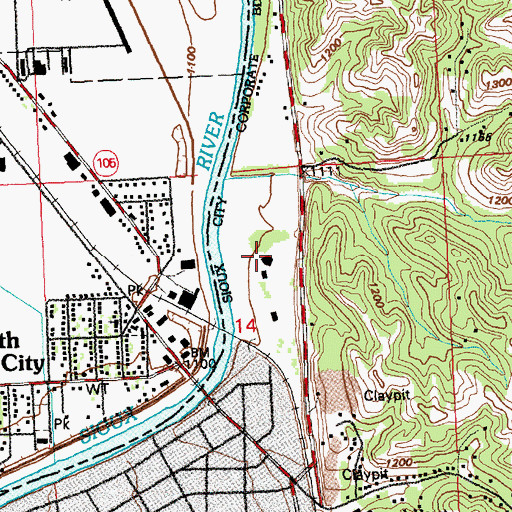 Topographic Map of Milwaukee Railroad Roundhouse Historic Site, IA