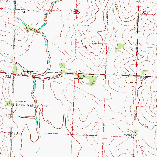 Topographic Map of Luckyvalley Post Office (historical), IA