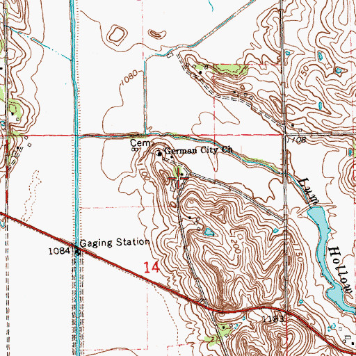 Topographic Map of German City Post Office (historical), IA