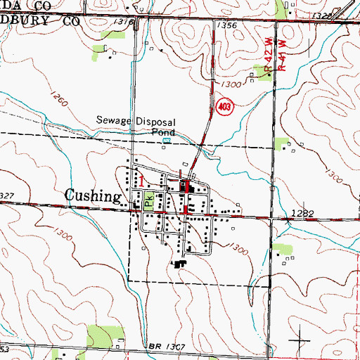Topographic Map of Cushing Post Office, IA