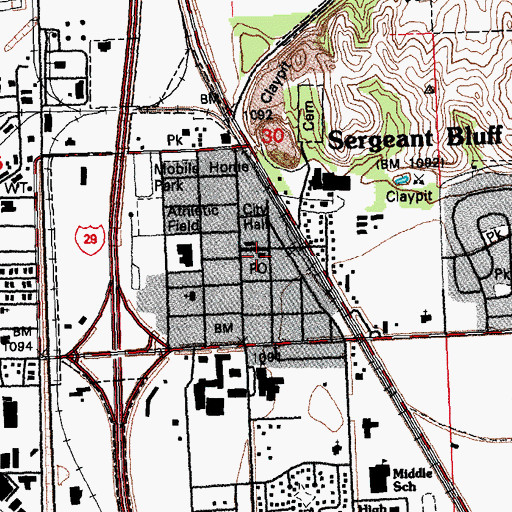 Topographic Map of Sergeant Bluff Post Office, IA