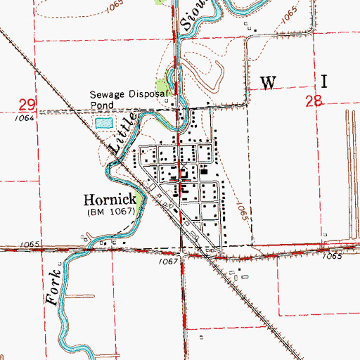 Topographic Map of Hornick Volunteer Fire Department, IA