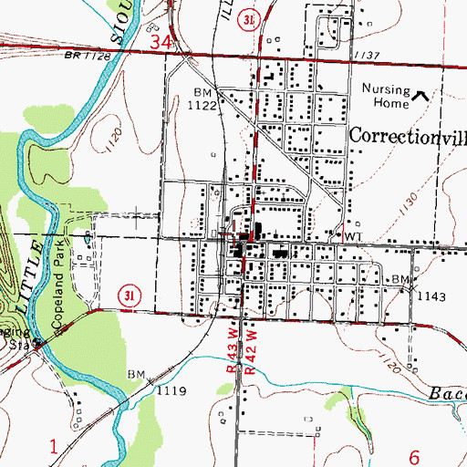 Topographic Map of Correctionville Post Office, IA