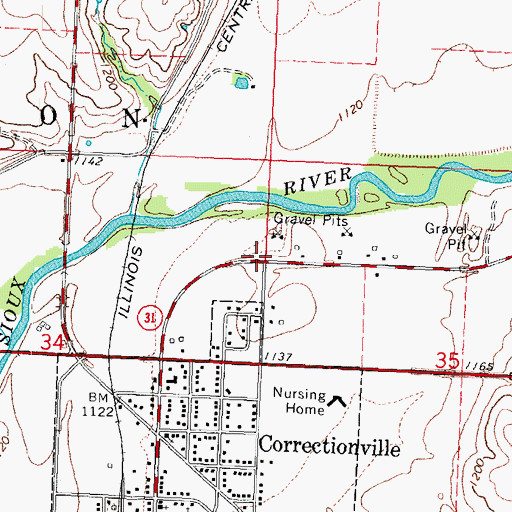 Topographic Map of Correctionville Golf Club, IA