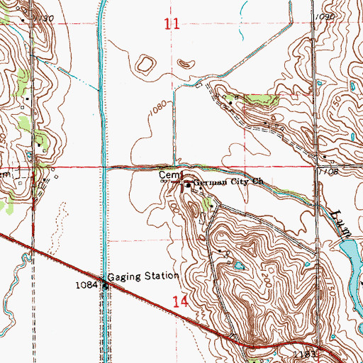 Topographic Map of German City Cemetery, IA