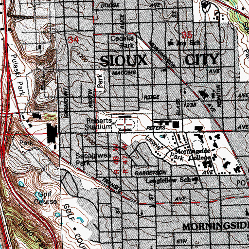 Topographic Map of Roberts Stadium, IA