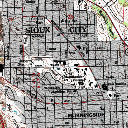 Topographic Map of George M Allee Gymnasium, IA