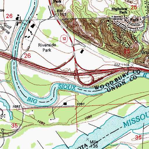 Topographic Map of Interchange 151, IA