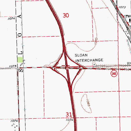 Topographic Map of Interchange 127, IA