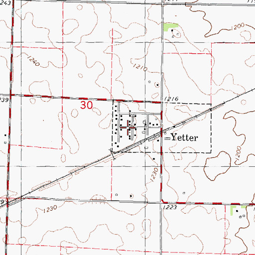 Topographic Map of Yetter Post Office (historical), IA