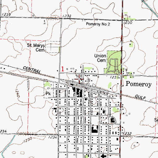 Topographic Map of Pomeroy Public Library, IA