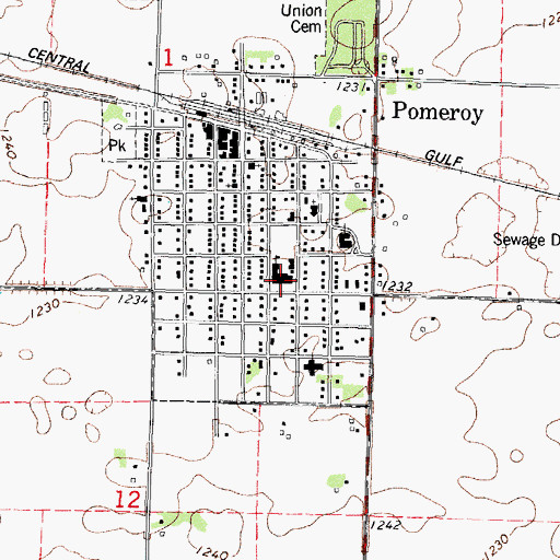 Topographic Map of Pomeroy Elementary School, IA