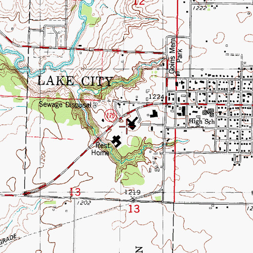 Topographic Map of Stewart Memorial Community Hospital, IA