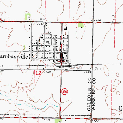 Topographic Map of Farnhamville Town Hall, IA