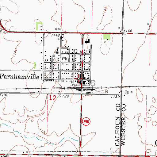 Topographic Map of Farnhamville Post Office, IA