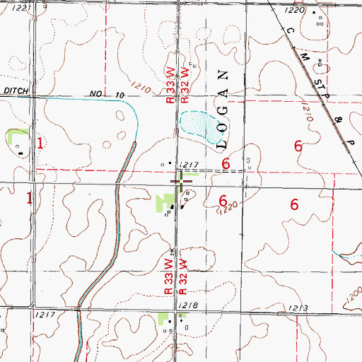Topographic Map of Roby Cemetery, IA