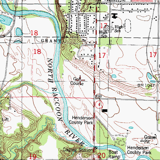 Topographic Map of Raccoon Bend Golf Club, IA