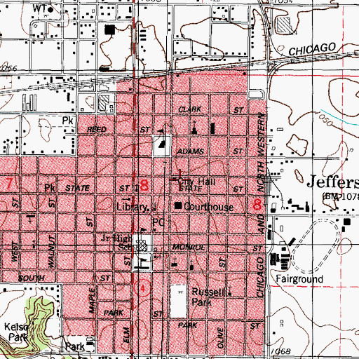 Topographic Map of Jefferson Volunteer Fire Department, IA