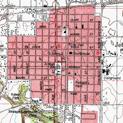 Topographic Map of Jefferson Post Office, IA
